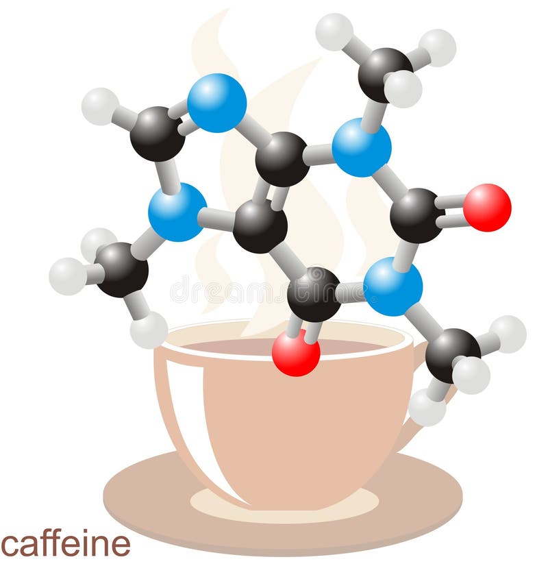 Cafeïnemolecuul met een kop koffie royalty-vrije illustratie