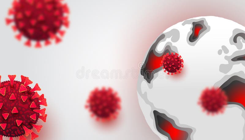 De mondiale economische gevolgen van COVID-19 Wereldbol, geïnfecteerd met op witte achtergrond geïsoleerde cellen van de coronavi