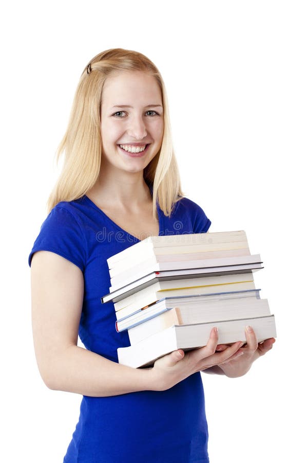 De mooie het glimlachen vrouwelijke boeken van de studentenholding royalty-vrije stock afbeeldingen De mooie het glimlachen vrouwelijke boeken van de studentenholding royalty-vrije stock afbeeldingen