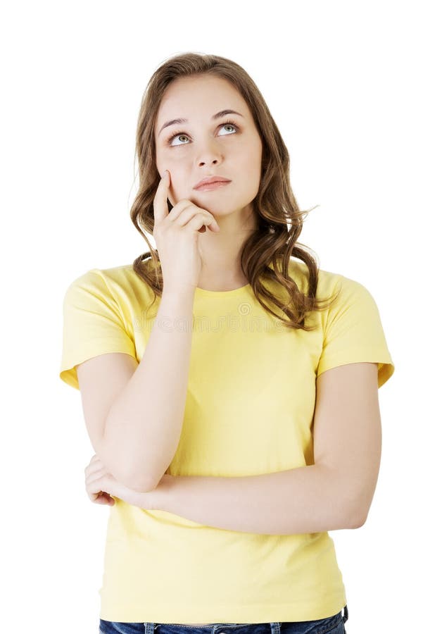 Een mooi tienermeisje denkt na stock fotografie