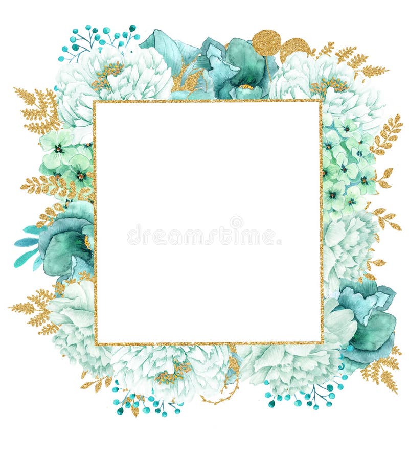 Beautiful Watercolor mint flowers frame. Mint gold flower frame! Perfect decoration for wedding invitations,greeting cards etc. Beautiful Watercolor mint flowers frame. Mint gold flower frame! Perfect decoration for wedding invitations,greeting cards etc