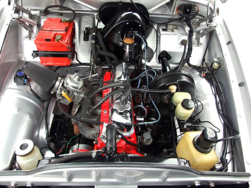 De Motor Van Een Auto Van Oldtimer Stock Foto - Image of vier, slag