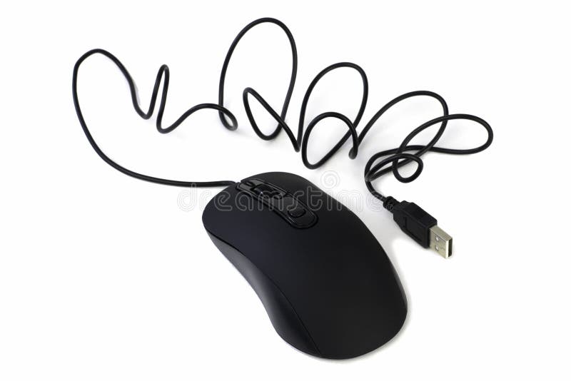 De muis van de computer met draad die op een witte achtergrond wordt geïsoleerd stock afbeelding De muis van de computer met draad die op een witte achtergrond wordt geïsoleerd stock afbeelding