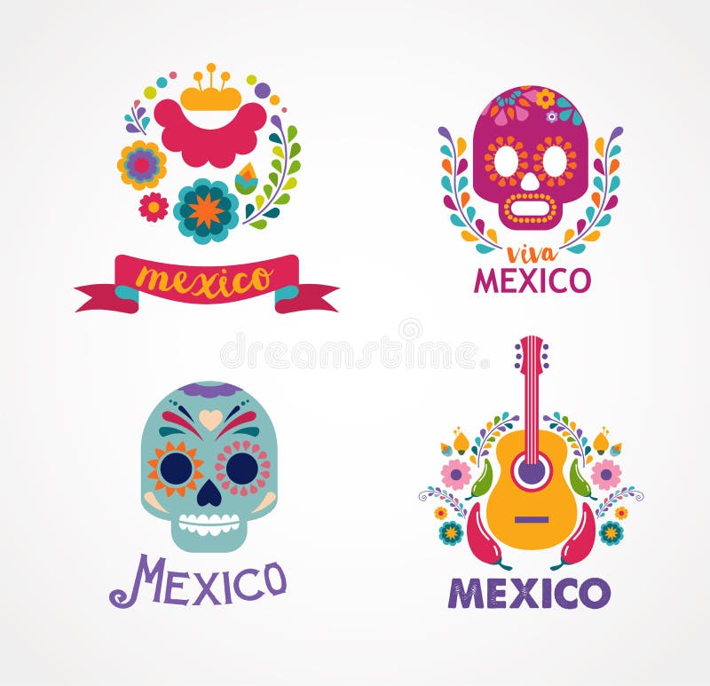 De muziek, de schedel en het voedselelementen van Mexico stock illustratie De muziek, de schedel en het voedselelementen van Mexico stock illustratie
