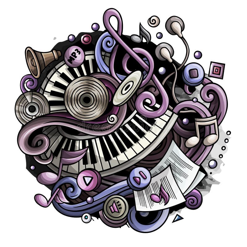 De Muziekillustratie van beeldverhaal leuke krabbels vector illustratie De Muziekillustratie van beeldverhaal leuke krabbels vector illustratie