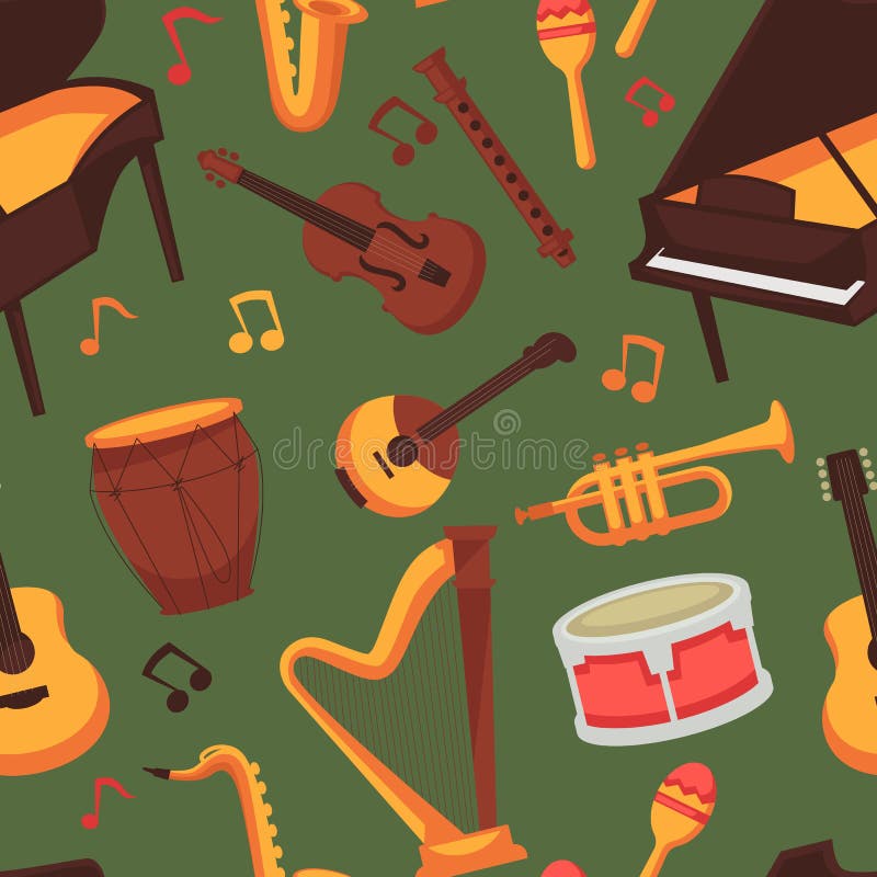 De muzikale muziek van het instrumenten naadloze patroon en kunstschrijver uit de klassieke oudheid of jazz vector illustratie De muzikale muziek van het instrumenten naadloze patroon en kunstschrijver uit de klassieke oudheid of jazz vector illustratie