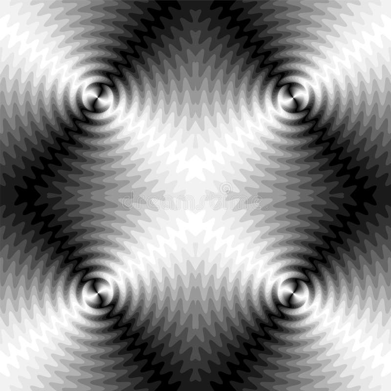 De naadloze Zwart-wit Uitbreidende Golven snijden in het Centrum Optisch Volumeeffect De Visuele Illusie van Beweging stock illustratie De naadloze Zwart-wit Uitbreidende Golven snijden in het Centrum Optisch Volumeeffect De Visuele Illusie van Beweging stock illustratie