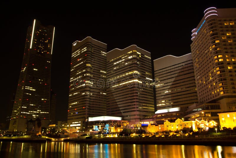 De nachtmening van Yokohama, Japan stock afbeeldingen