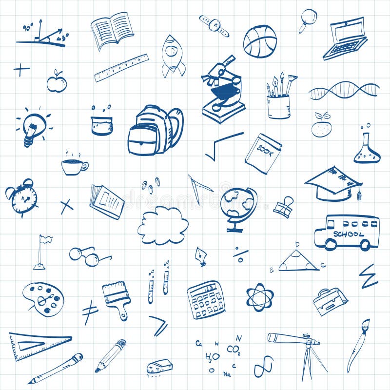 De nouveau au fond d'?cole, de concept d'?ducation avec ic?nes de sch?ma et aux symboles illustration de vecteur De nouveau au fond d'?cole, de concept d'?ducation avec ic?nes de sch?ma et aux symboles illustration de vecteur