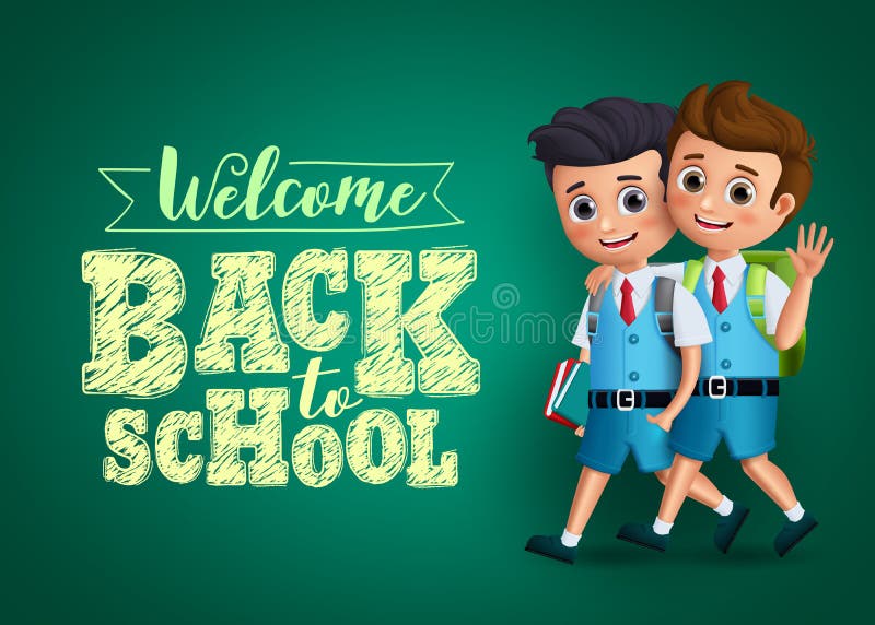 De nouveau ? la conception de vecteur d'enfants d'?cole Caractères d'étudiants de garçons heureux marchant l'uniforme scolaire en illustration de vecteur De nouveau ? la conception de vecteur d'enfants d'?cole Caractères d'étudiants de garçons heureux marchant l'uniforme scolaire en illustration de vecteur