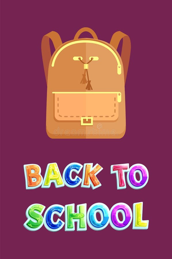 De nouveau à l'affiche d'école avec le sac à dos beige en cuir illustration libre de droits De nouveau à l'affiche d'école avec le sac à dos beige en cuir illustration libre de droits