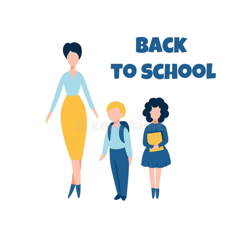 De nuevo al ejemplo plano de la escuela con el profesor de sexo femenino y dos alumnos stock de ilustración De nuevo al ejemplo plano de la escuela con el profesor de sexo femenino y dos alumnos stock de ilustración