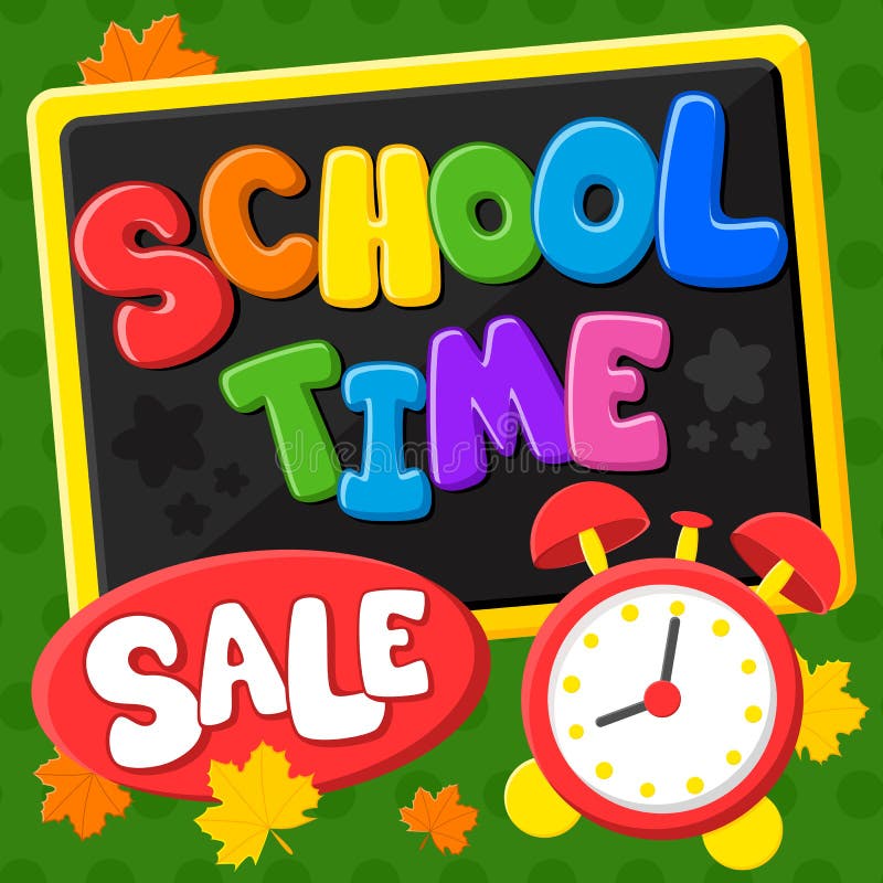 De nuevo a escuela Tiempo de la escuela Venta Título y elementos coloridos en fondo verde Ilustraci?n del vector stock de ilustración De nuevo a escuela Tiempo de la escuela Venta Título y elementos coloridos en fondo verde Ilustraci?n del vector stock de ilustración