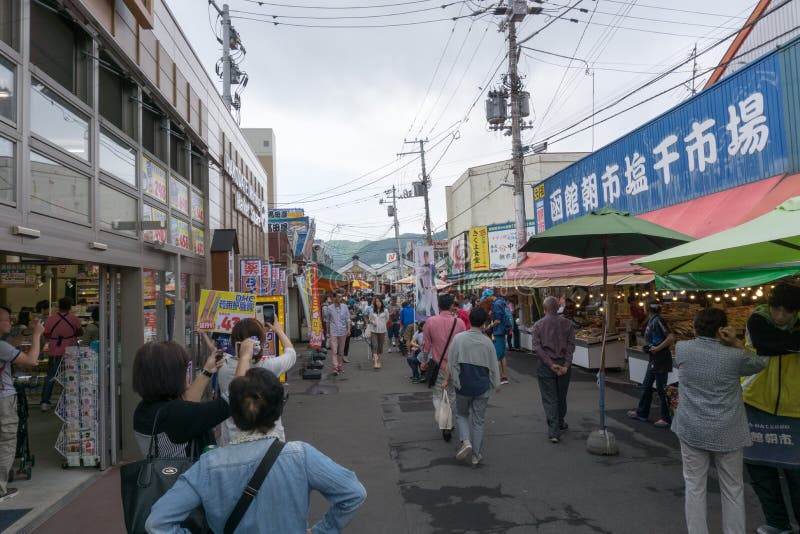 De Ochtendmarkt van Hakodate stock foto's