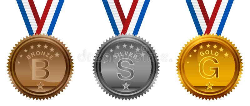 De olympische V.S. bronzen Zilveren Gouden Geplaatste Medailles royalty-vrije illustratie De olympische V.S. bronzen Zilveren Gouden Geplaatste Medailles royalty-vrije illustratie