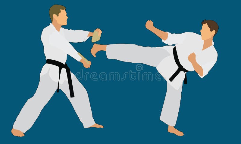 White or Caucasian Karate Fighter Breaking a board by kicking it. White or Caucasian Karate Fighter Breaking a board by kicking it.