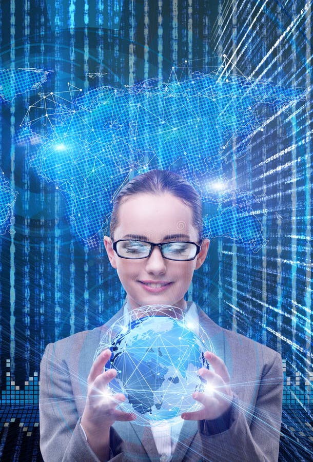 De zakenvrouw in het concept van wereldwijd zakendoen royalty-vrije stock afbeeldingen