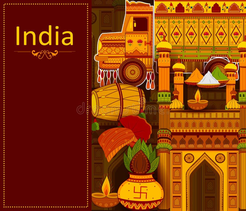 De ongelooflijke achtergrond die van India Indische kleurrijke cultuur en godsdienst afschilderen stock illustratie De ongelooflijke achtergrond die van India Indische kleurrijke cultuur en godsdienst afschilderen stock illustratie