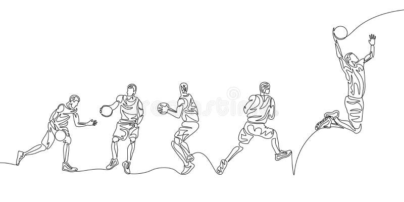 De ononderbroken speler die van het lijnbasketbal stap voor stap slag doen dompelt onder vector illustratie De ononderbroken speler die van het lijnbasketbal stap voor stap slag doen dompelt onder vector illustratie