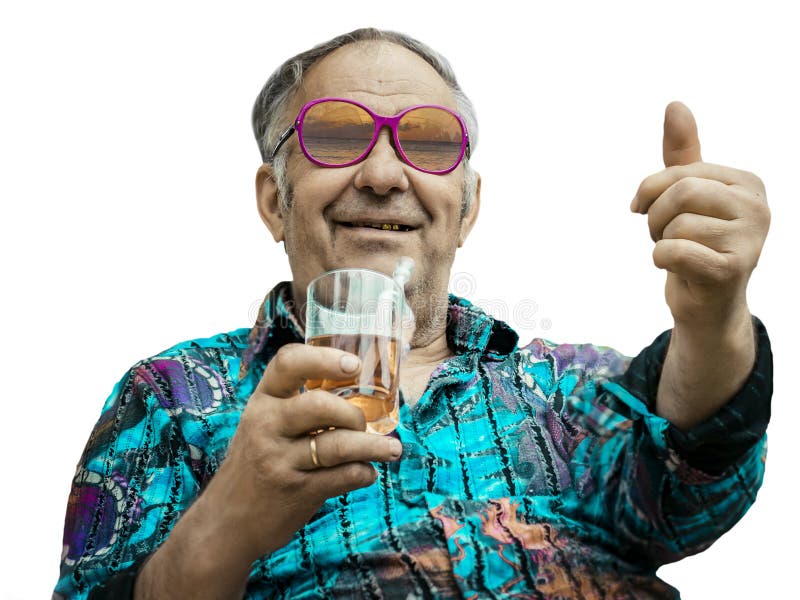 De opa toont duim op witte achtergrond stock afbeeldingen De opa toont duim op witte achtergrond stock afbeeldingen