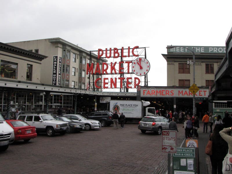 De Openbare Marktcentrum van Seattle stock foto's De Openbare Marktcentrum van Seattle stock foto's