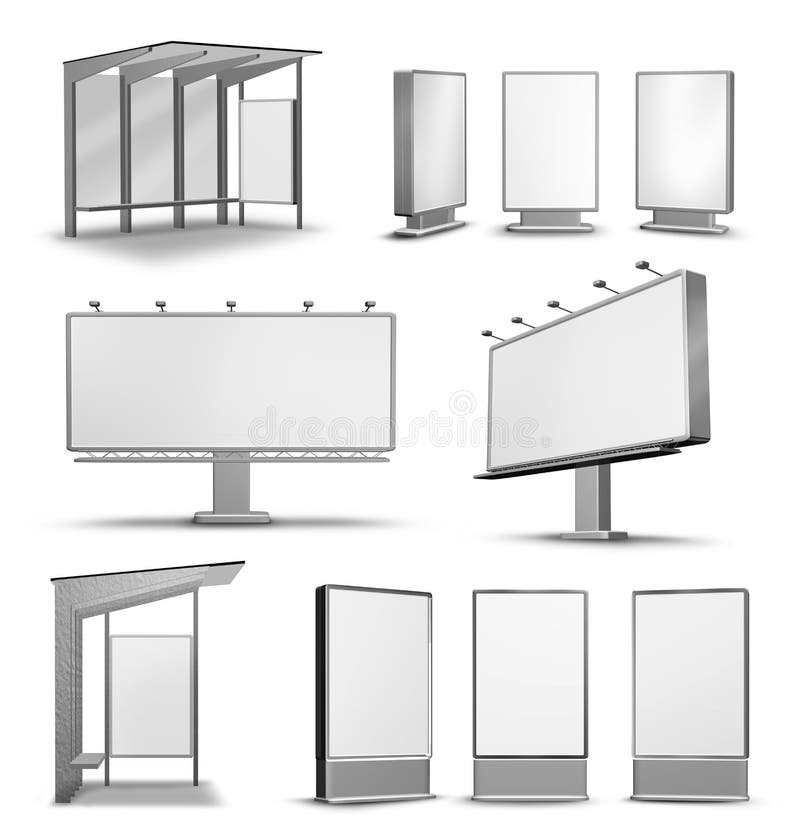 Urban city outdoor advertising media isolated on white. Urban city outdoor advertising media isolated on white