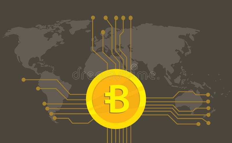 De optie van het het merkpictogram van Bytecoincryptocurrency met gouden muntstuk en het elektronische punt met wereld brengen ac royalty-vrije illustratie De optie van het het merkpictogram van Bytecoincryptocurrency met gouden muntstuk en het elektronische punt met wereld brengen ac royalty-vrije illustratie