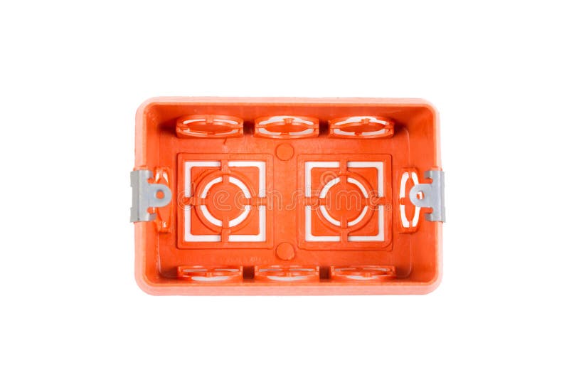 De oranje Industrie elektro plastic steun/de doos van de de contactdozenrechthoek van de muurschakelaar/van de stop stock afbeeldingen De oranje Industrie elektro plastic steun/de doos van de de contactdozenrechthoek van de muurschakelaar/van de stop stock afbeeldingen