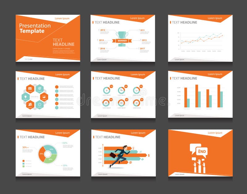 De oranje infographic reeks van het bedrijfspresentatiemalplaatje Power Point-de achtergronden van het malplaatjeontwerp