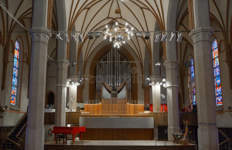 The organ hall of the Kaliningrad Philharmonic in the Church of the Holy Family. Kaliningrad. Russia. The organ hall of the Kaliningrad Philharmonic in the Church of the Holy Family. Kaliningrad. Russia.