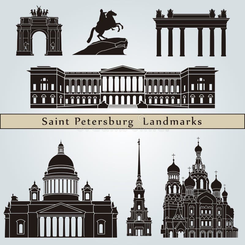 De oriëntatiepunten en de monumenten van heilige Petersburg vector illustratie De oriëntatiepunten en de monumenten van heilige Petersburg vector illustratie