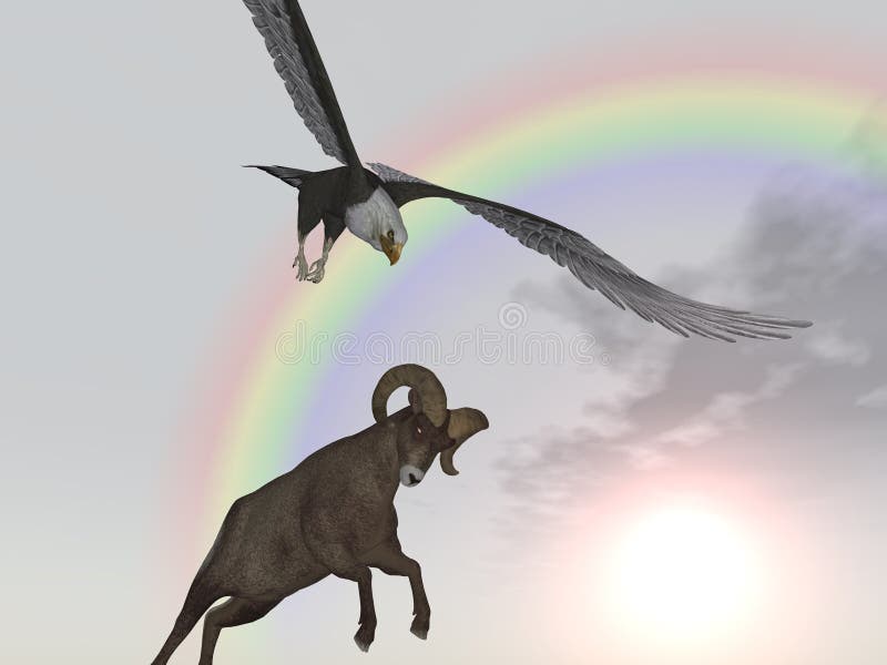 De overzeese adelaar valt bighorn schapen aan royalty-vrije illustratie De overzeese adelaar valt bighorn schapen aan royalty-vrije illustratie
