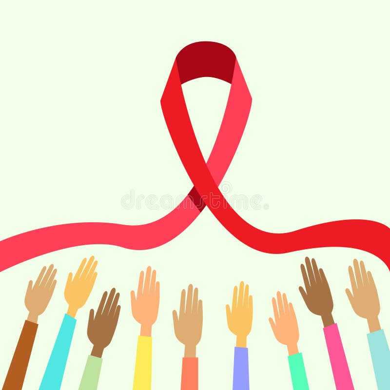 De palmen houden Rode de Dagvoorlichting van AIDS van de Lintwereld vector illustratie De palmen houden Rode de Dagvoorlichting van AIDS van de Lintwereld vector illustratie