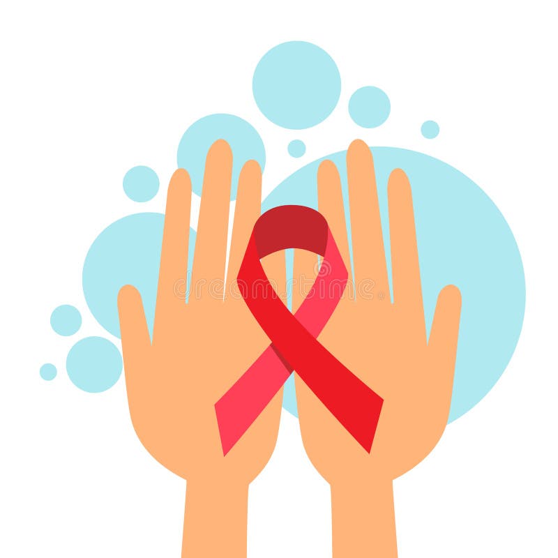 De palmen houden Rode de Dagvoorlichting van AIDS van de Lintwereld royalty-vrije illustratie De palmen houden Rode de Dagvoorlichting van AIDS van de Lintwereld royalty-vrije illustratie