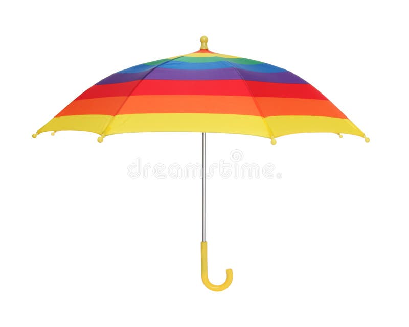 A colorful rainbow colored umbrella isolated over white. A colorful rainbow colored umbrella isolated over white