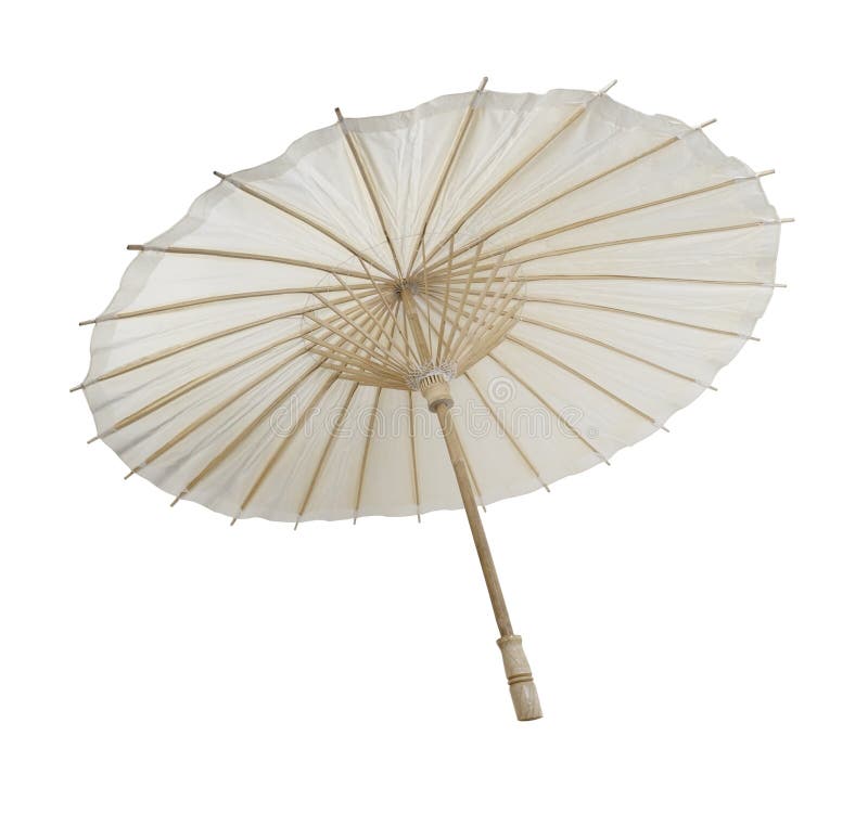 Traditional Asian paper and bamoo umbrella with a rounded handle - path included. Traditional Asian paper and bamoo umbrella with a rounded handle - path included