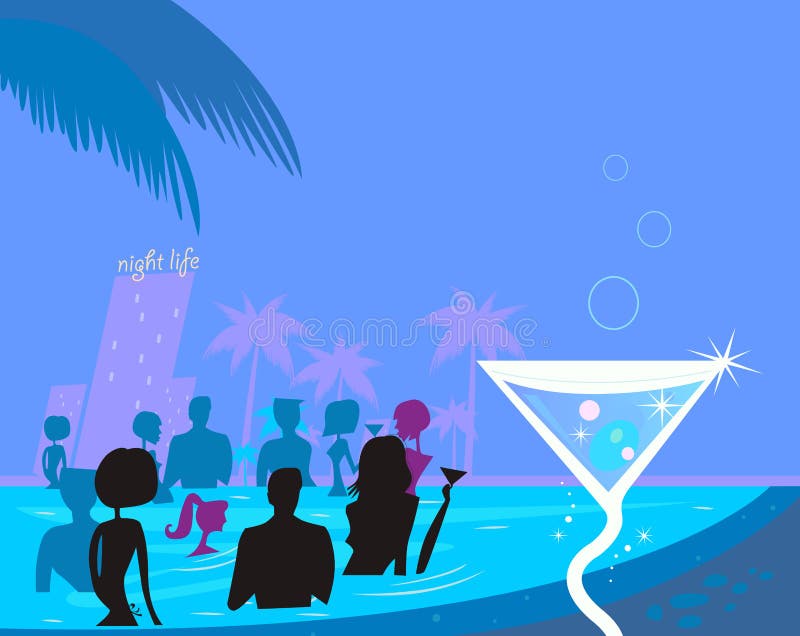 De partijnacht van het water: Mensen in pool & verse Martini vector illustratie De partijnacht van het water: Mensen in pool & verse Martini vector illustratie