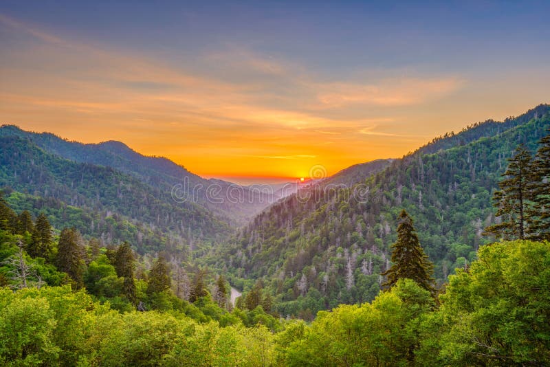 Great Smoky Mountains National Park, Tennessee, USA sunset landscape over Newfound Gap. Great Smoky Mountains National Park, Tennessee, USA sunset landscape over Newfound Gap.