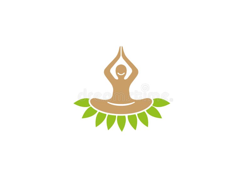 De persoon plaatste omhoog op bladerenhanden en glimlacht het doen van meditatie en yoga voor gezondheid Groen voor embleemontwer royalty-vrije illustratie De persoon plaatste omhoog op bladerenhanden en glimlacht het doen van meditatie en yoga voor gezondheid Groen voor embleemontwer royalty-vrije illustratie
