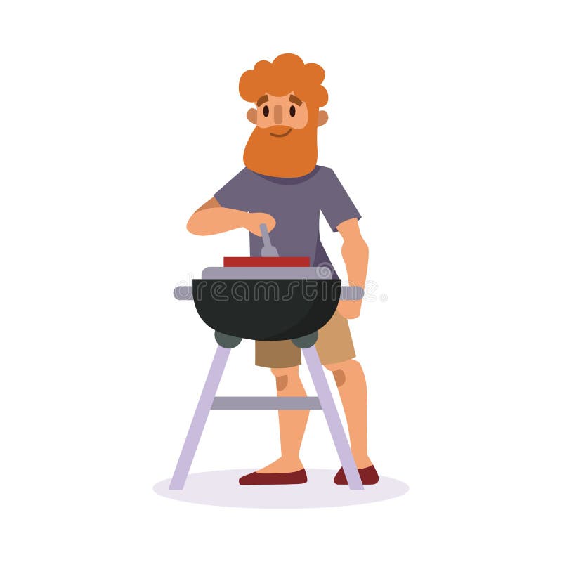 De picknick die met vers voedsel plaatsen belemmert de mens van de mandbarbecue rustend en de partij de tuinkarakter van de karak vector illustratie De picknick die met vers voedsel plaatsen belemmert de mens van de mandbarbecue rustend en de partij de tuinkarakter van de karak vector illustratie
