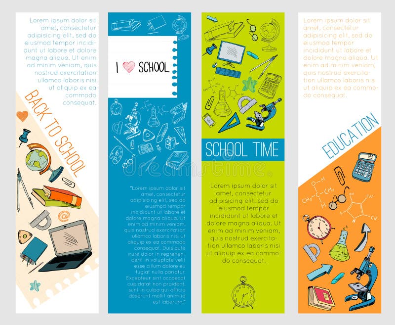 De pictogrammen infographic banners van het schoolonderwijs vector illustratie De pictogrammen infographic banners van het schoolonderwijs vector illustratie