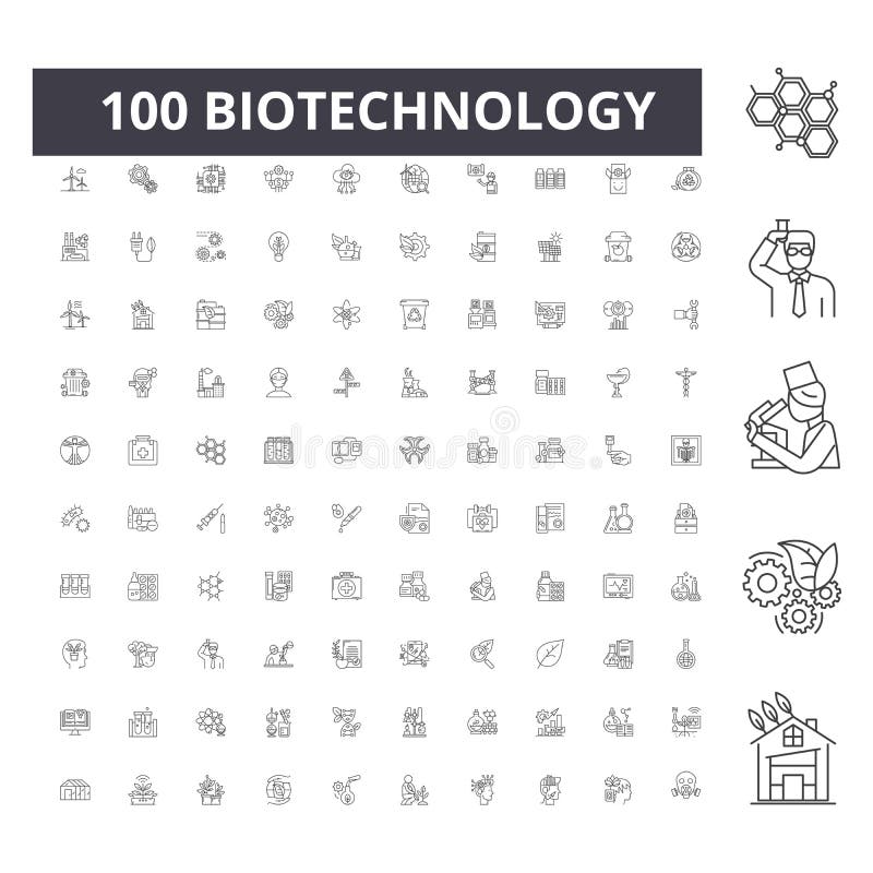 De pictogrammen van de biotechnologielijn, tekens, vectorreeks, het concept van de overzichtsillustratie