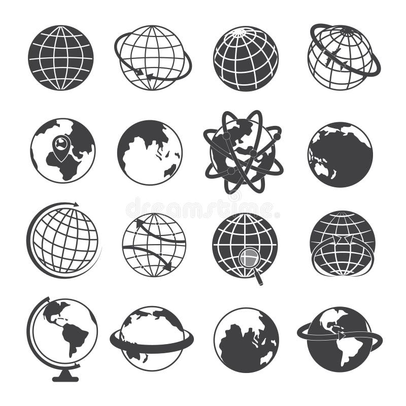 De Pictogrammen van de aardebol op Witte Achtergrond worden geplaatst die stock illustratie De Pictogrammen van de aardebol op Witte Achtergrond worden geplaatst die stock illustratie