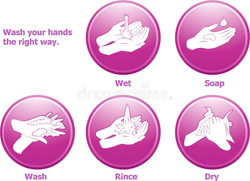 How to wash your hands the right way to avoid germs and other bad viruses. Vector icons, radial gradients used. How to wash your hands the right way to avoid germs and other bad viruses. Vector icons, radial gradients used.