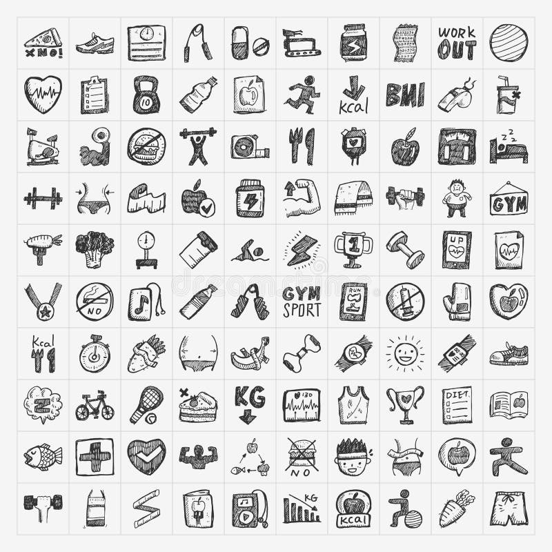 De pictogrammen van de krabbelgeschiktheid stock illustratie De pictogrammen van de krabbelgeschiktheid stock illustratie
