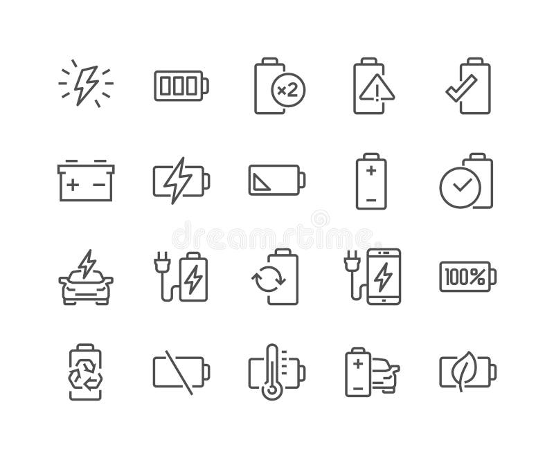 De Pictogrammen van de lijnbatterij stock illustratie De Pictogrammen van de lijnbatterij stock illustratie