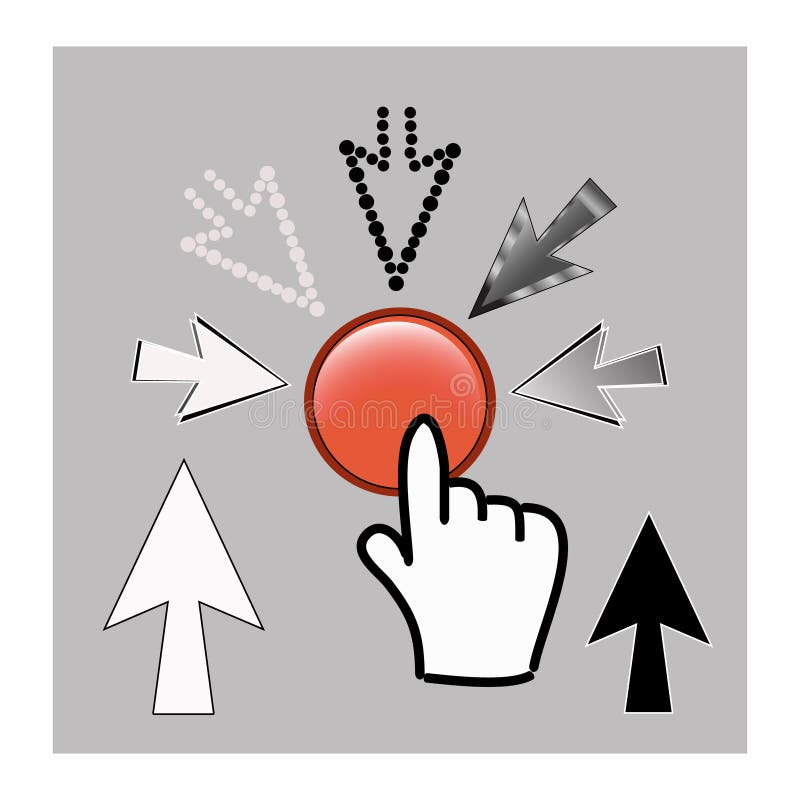 De pictogrammen van de pixelcurseur: van de muishand en pijl wijzers vector illustratie De pictogrammen van de pixelcurseur: van de muishand en pijl wijzers vector illustratie