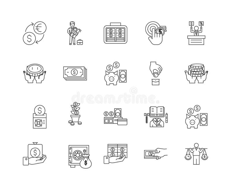 De pictogrammen van de financi?le transactieslijn, tekens, vectorreeks, het concept van de overzichtsillustratie stock illustratie De pictogrammen van de financi?le transactieslijn, tekens, vectorreeks, het concept van de overzichtsillustratie stock illustratie