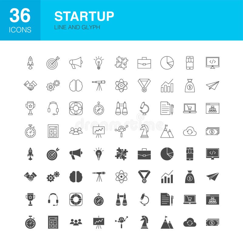 De Pictogrammen van Glyph van het startlijnweb royalty-vrije illustratie De Pictogrammen van Glyph van het startlijnweb royalty-vrije illustratie
