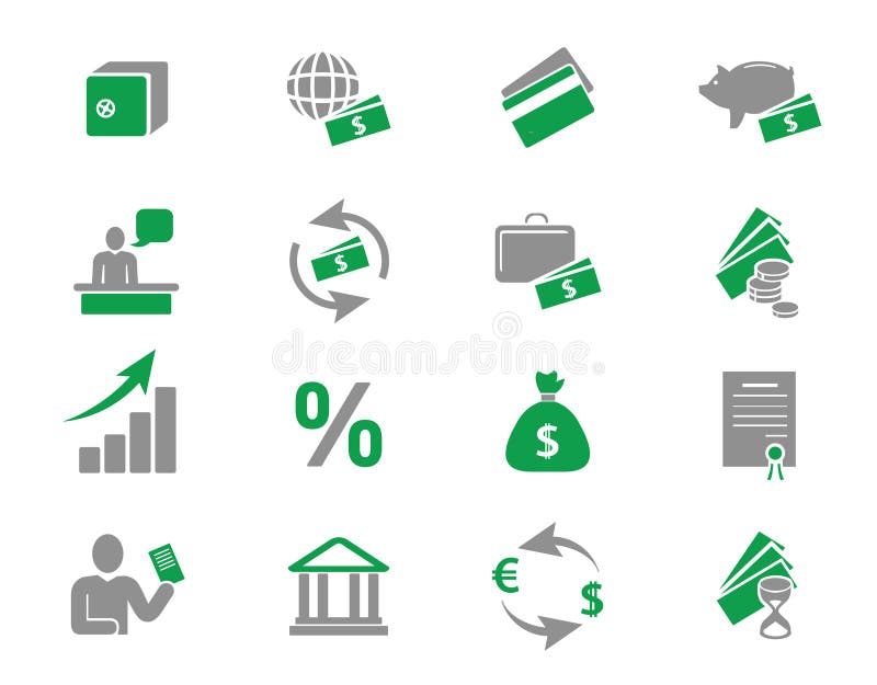 De pictogrammen van het geld en van de bank stock illustratie De pictogrammen van het geld en van de bank stock illustratie
